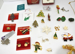 Lot of Vintage Christmas Jewelry Brooches, Charms, Earrings Angels/Trees
