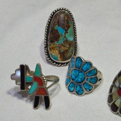 Vtg 6 Pc Assorted Sterling Silver Turquoise Inlay Ring Lot Jewelry Mixed Sz 30g