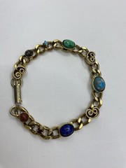 Bracelet Link Scroll Bezel Set Mixed Gemstones Gold Tone 7.5 Inches 1960 Vintage