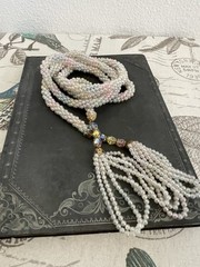 Vintage Long Pastel Art Deco Beaded Lariat Necklace Iridescent Blue Pink Flapper