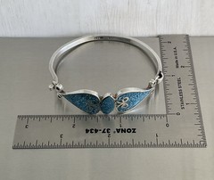 Vintage Mexico 925 Sterling Turquoise Inlay Mosaic Tension Bangle Bracelet 7″