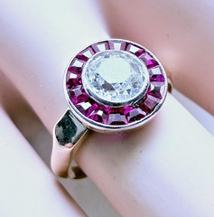 Vintage 18ct Gold Diamond & Ruby Cocktail Ring 0.60ct Natural Old Cut Size 6.75