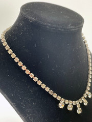 Antique Art Deco Silver Tone Faceted Rhinestone Round Cut Statement Necklace