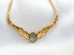 14K Gold on Sterling Silver 925 Natural Heated Blue Topaz Diamond Necklace 18″