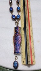 EGYPTIAN REVIVAL PHARAOH PENDANT PEACOCK BLACK SCARAB GLASS NECKLACE SET ARTISAN