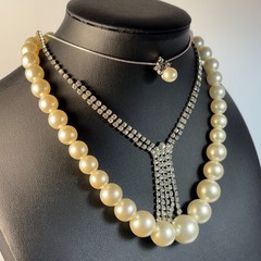 Necklace Lot Gold Tone Imitation Pearl Rhinestone Coquette
