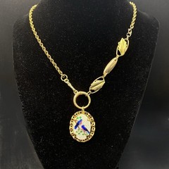 Vintage 12k Gold Filled Pocket Watch Chain FOB, Dog Clip, Guilloche Bluebird