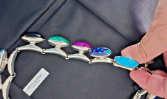Vintage Mexican 925 SS necklace with varied stones turquoise, onyx etc