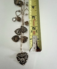 Glass Works Studio Long Charm Necklace Crystal Heart Rhinestone Brass Tone 18″