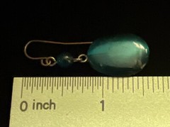 Vintage Large Teal Dangle Drop Stone French Wire Earrings 1 1/2” L