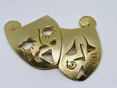 Abstract Comedy And Tradegy Masks Vintage Gold Tone Theatre Signed Ultra Craft