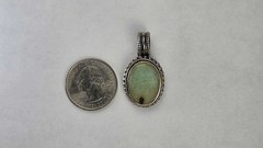 Vintage Nepal Handcrafted .925 Sterling Silver Turquoise Oval Pendant 35mm