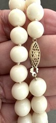 Vintage Creamy WHITE JADE NECKLACE with 14k GOLD CLASP 18″ – 9mm Gemstone Beads