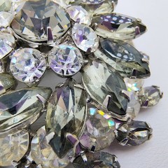 Vintage Smoky Gray Rhinestone Flower Burst Brooch Hollywood Regency Glamour