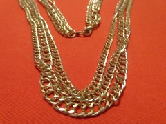 ANTIQUE 29 in GOLD PLATED NECKLACE 3 STRAND CHAINS VERY SHINY FINISH -NICE #086