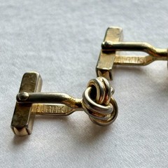 5 Pair SWANK Mid-century Vintage 1950s Cufflinks, Leather, Blue Glass, Love Knot