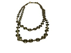 Liz Claiborne Signed Vintage 32″ Double Strand Gold Tone Coin Disc Necklace