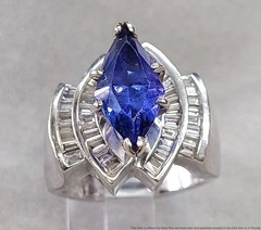 Gem Quality Tanzanite Fine Diamond Heavy 14k White Gold Vintage Statement Ring