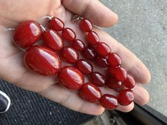 Wonderful Amber Cherry Bakelite Necklace 57 Grams (10 Beads Have No Marble)