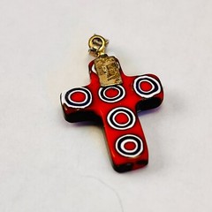 VTG MILLIFIORI Glass Cross Pendant. 24mm T Sterling Bail Signed Italy Murano?