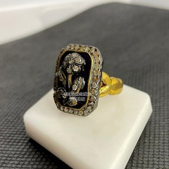 Stunning 1.35Ctw Genuine Old Mine Rose Cut Diamond Enamel Silver Victorian Ring