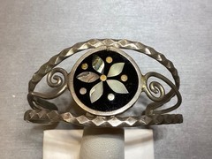 VINTAGE ALPACA MEXICO INLAY STYLE CUFF BRACELET JEWELRY