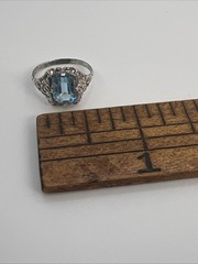 Vintage Uncas Sterling Silver Filigree Ring Art Deco Blue Stone Size 5.25 Marked