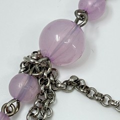 VTG Y2K Multi-Layered Purple Bead & Silver Tone Chain Draped Statement Necklace