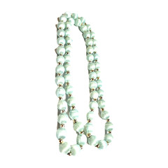 Vintage Light Pale Blue Silk Thread Wrapped Beaded Necklace 30″ Retro Costume
