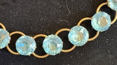 Art Deco Vintage Aqua Blue Lucite Choker Brass Prong Set Anna Wintour Collet 16″