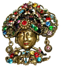 Antique Czech Art Deco Bohemian Glass Filigree Enamel Brooch Turban Sultan 1920s