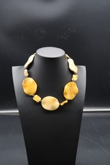 Vtg Baltic Amber Look Choker Length 19″ Irregular Egg Yolk Color Beads Necklace