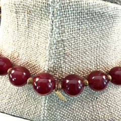 VTG SIGNED KENNETH LANE CARNELIAN RED AMBER GLASS BEAD PENDANT NECKLACE RARE 33″