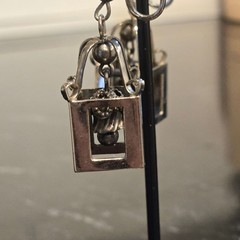 Vintage Silver Tone Lantern Cage Dangle Screw Back Earrings Bell Charm Figural