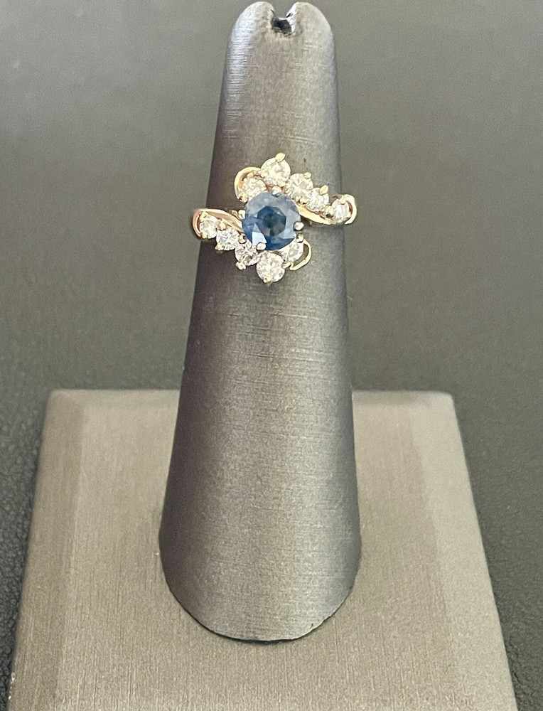 14KY 1.06CT Blue Sapphire 0.60CTW Diamond Ring Size 4.5 (Q112)