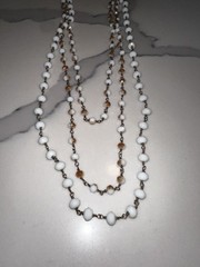 3-Layer Beaded Necklace Gold Tone Multicolor Neutral Boho Chic Long