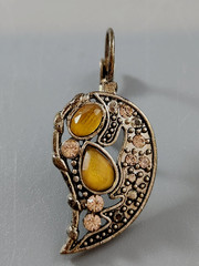 Vintage Crescent Teardrop Lever Back Silver Tone Dangle Earrings Yellow Boho
