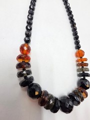 Vintage Czech Black Faceted Glass Bead Necklace Clear Crystal Accents 17″
