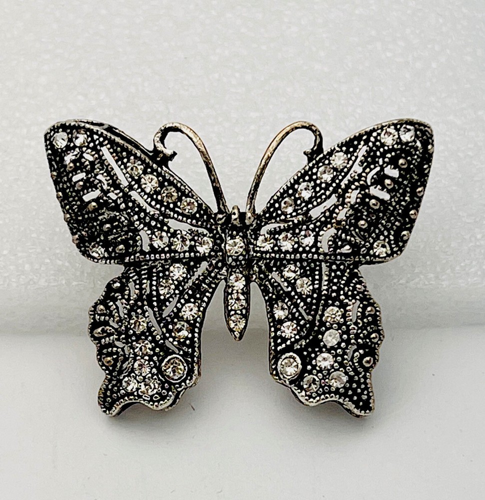 40 Crystal Silver Tone Butterfly Pin Brooch