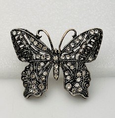 40 Crystal Silver Tone Butterfly Pin Brooch