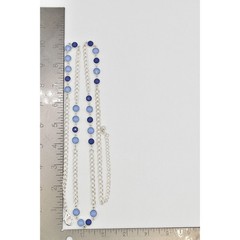 Vintage Station Chain Necklace Sky Blue Crystal Silver Tone Long Y2K BinBJ