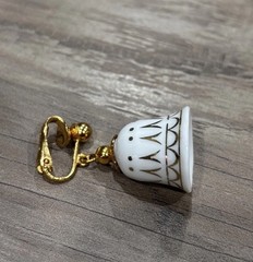 Vintage 90s Avon Signed White Porcelain Bell Clip-On Earrings Gold Tone Trim VTG