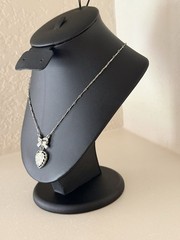 Vintage 1928 Heart And Bow Pendant Necklace Silver Tone Marcasite Accents 17”in