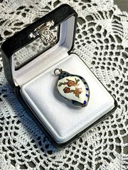 Vintage Cloisonné Cherry Blossom Necklace Gift Ready Pendant & Gold Plated Chain