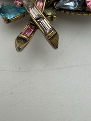 Hollycraft 3” Signed Pastel Rhinestone Leaf Brooch Vintage Pin