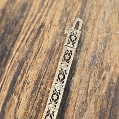 RARE Antique Art Deco Belais 10K White Gold Diamond Onyx Filigree Bracelet