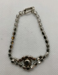 Pale Blue Rhinestone Silver Tone Bracelet 7 Inches Vintage Jewelry