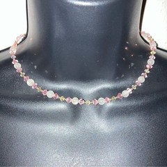 Vintage Y2K Pink Faceted Crystal Silver Beaded Choker Necklace Summer Jewelry