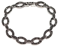 Vintage Signed FAS 925 Sterling Silver & Marcasite Cable Design Link 7″ Bracelet
