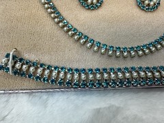VTG B. David Faux-Emerald Rhinestone F Seed Pearl Necklace Earrings Bracelet SET